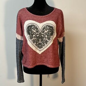 Paper Crane Boho Heart Long Sleeve Knit Top Medium Long Sleeves